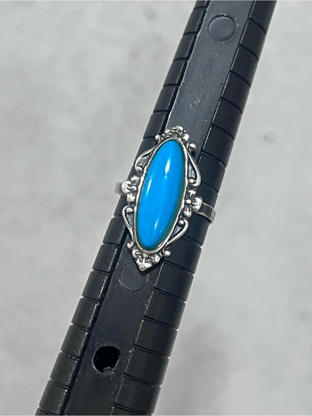 Vintage Sterling Silver Blue Turquoise Marquise Ring
